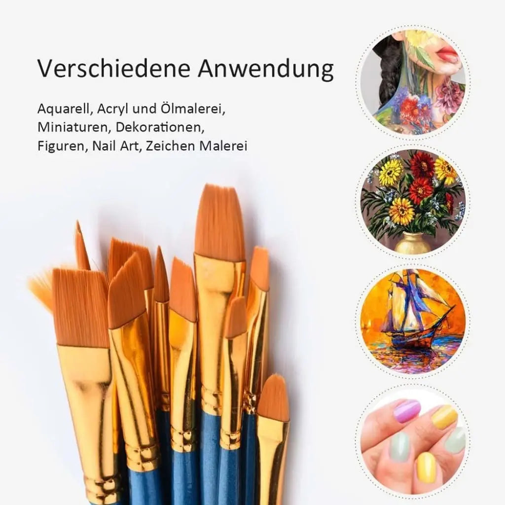 10er Premium Pinselset – verschiedene Grössen und Formen - Artyroom