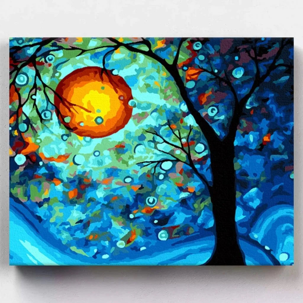 DIY Malen nach Zahlen – Traumhafter Baum im Farbenmeer auf Leinwand malen – farbenfrohes & entspannendes Kunstwerk mit Nachtstimmung – nur bei Artyroom.shop