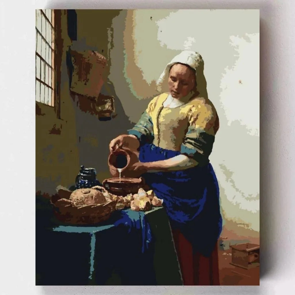 DIY Malen nach Zahlen – Das Milchmädchen von Vermeer auf Leinwand malen – klassisches Kunstmotiv für kreative Entspannung – nur bei Artyroom.shop