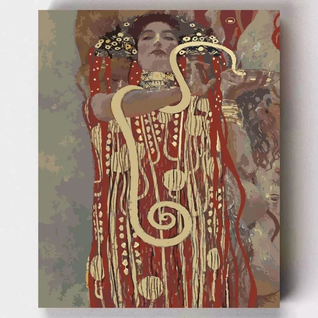 DIY Malen nach Zahlen – Hygieia von Gustav Klimt als kunstvolles Motiv auf Leinwand malen – kreative Selbstfürsorge & Jugendstil-Highlight – Artyroom.shop