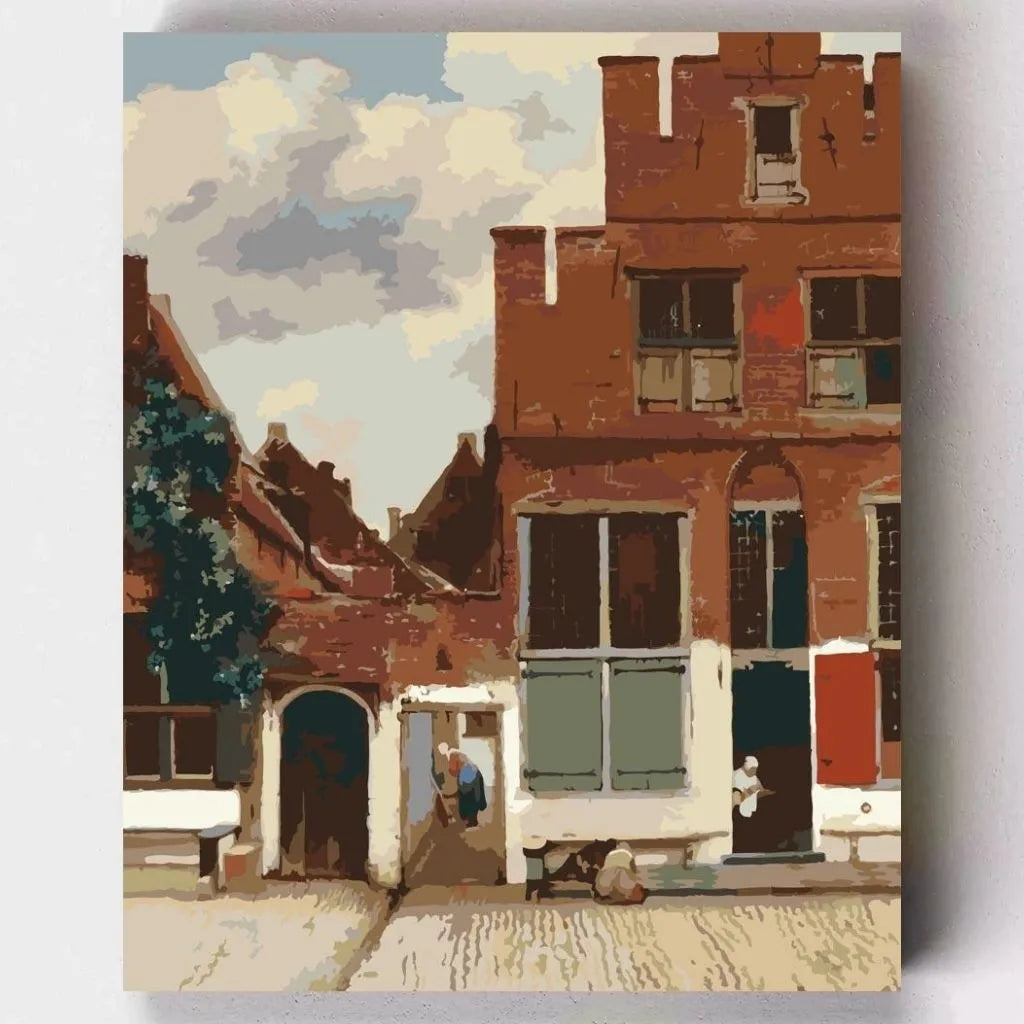 DIY Malen nach Zahlen – Die kleine Straße von Vermeer als historisches Stadtbild auf Leinwand malen – kreative Achtsamkeit für Kunstfreunde – Artyroom.shop