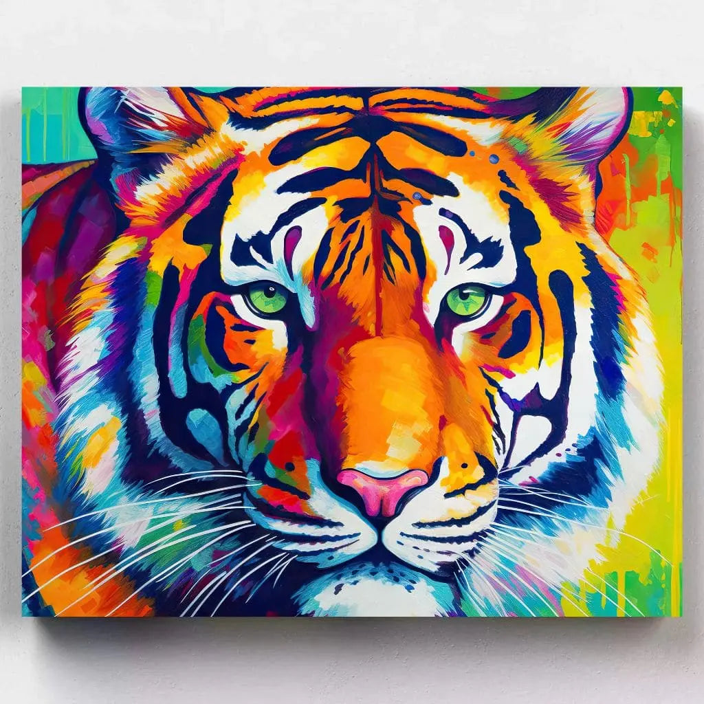 DIY Malen nach Zahlen – Majestätischer Tiger in leuchtenden Farben auf Leinwand malen – kraftvoll & farbenintensiv – exklusiv bei Artyroom.shop