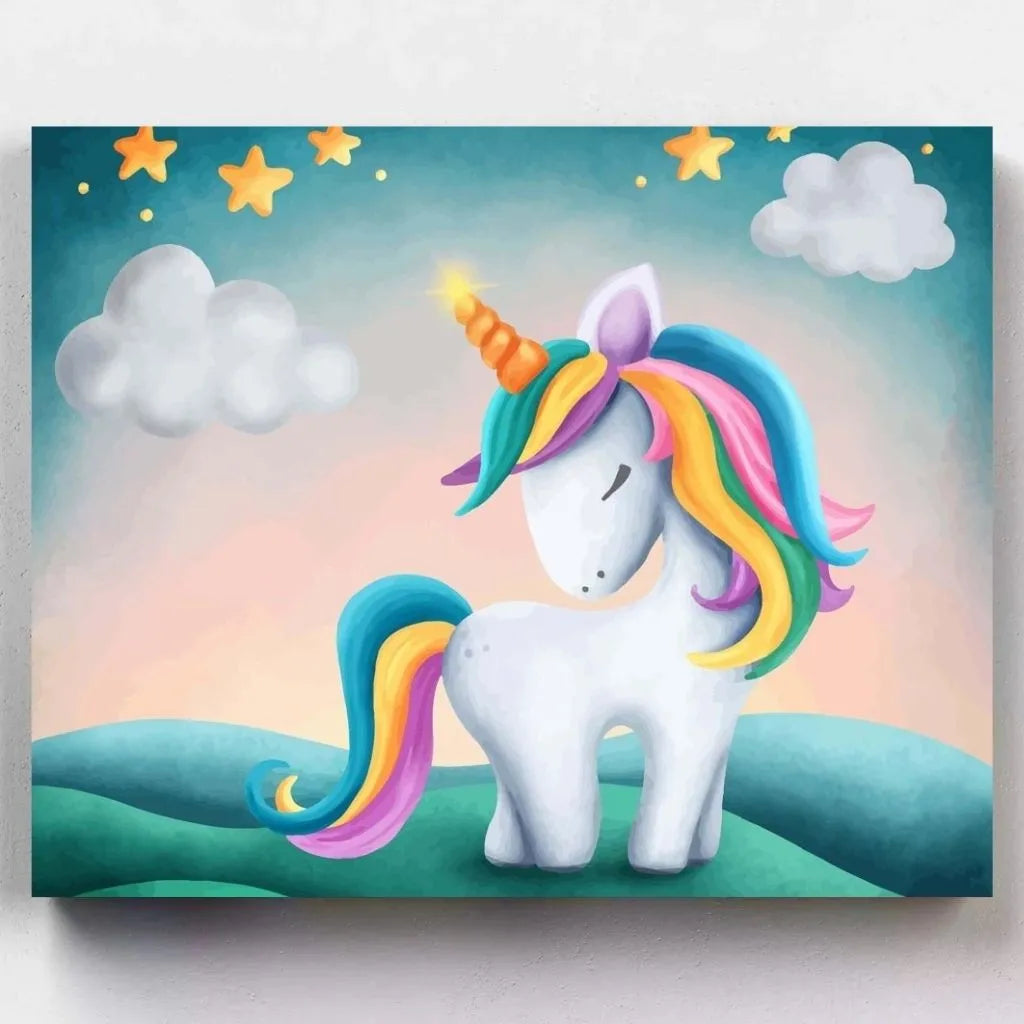 DIY Malen nach Zahlen – Magisches Einhorn mit Regenbogenmähne auf Leinwand malen – für kleine Märchenfans & kreative Kinder – nur bei Artyroom.shop