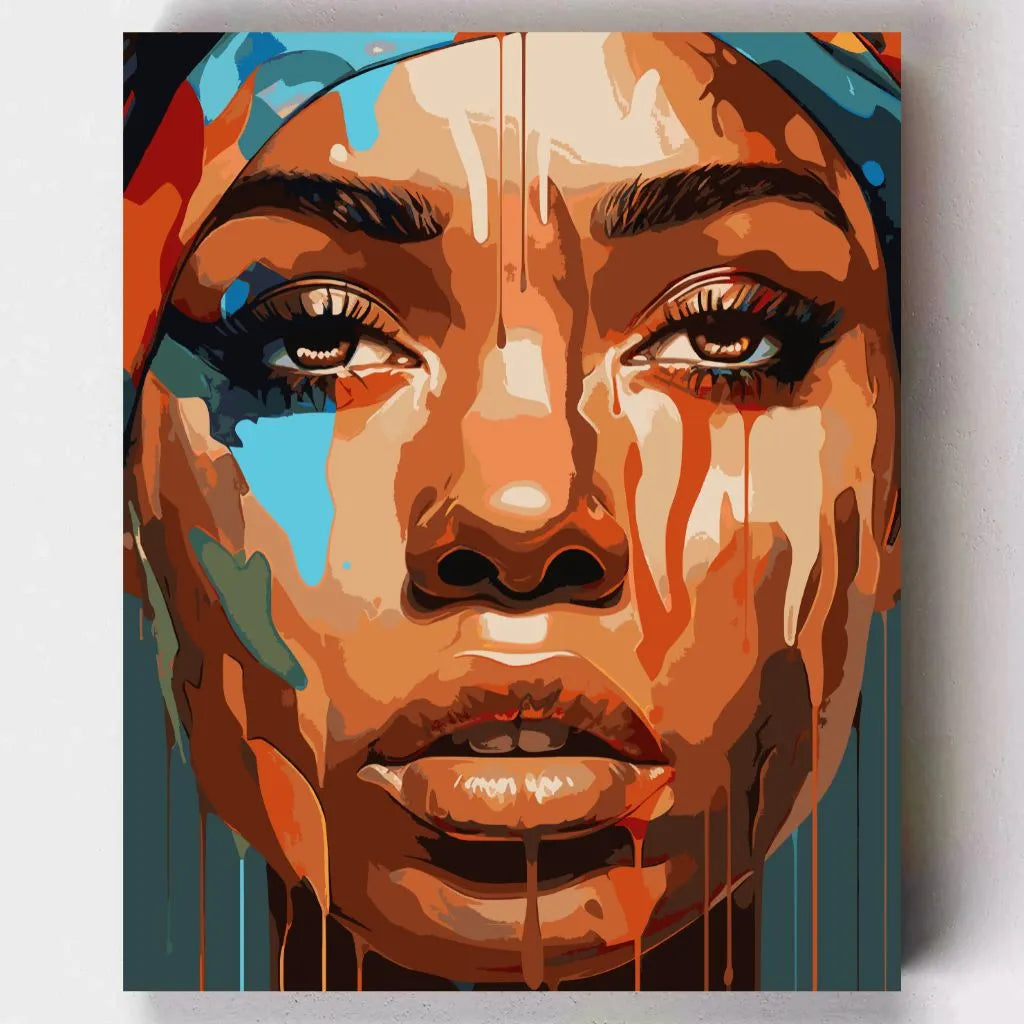 DIY Malen nach Zahlen – Gesicht einer Muse voller Ausdruck & Farbe auf Leinwand malen – modernes Kunstwerk mit Gefühl – nur bei Artyroom.shop