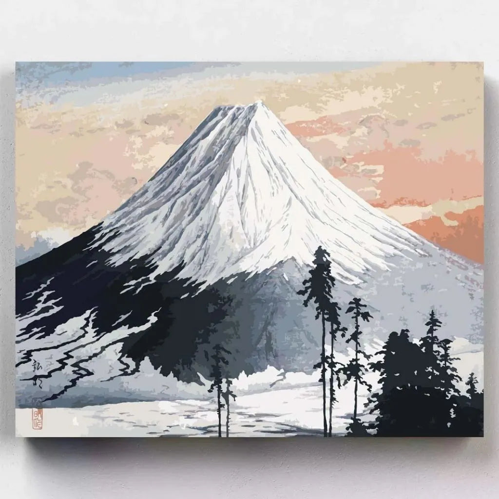 DIY Malen nach Zahlen – Majestätischer Berg Fuji im Morgenlicht auf Leinwand malen – Katsuyama-Nachbarschaft - vom Hiroaki Takahashi – Achtsamkeit & Fernweh aus Japan – Artyroom.shop