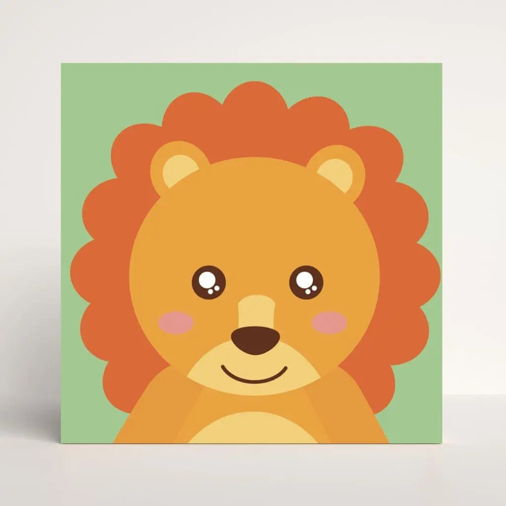 DIY Malen nach Zahlen – Fröhlicher Löwe mit Mähne & rosa Bäckchen auf grünem Hintergrund – kindgerechtes Tiermotiv zum Ausmalen – nur bei Artyroom.shop