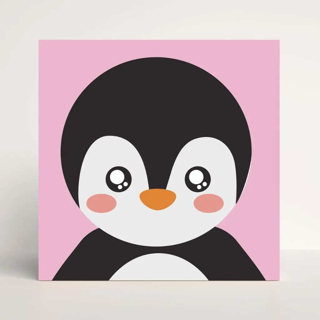 DIY Malen nach Zahlen – Niedliche Pinguin-Dame mit rosa Bäckchen auf pinkem Hintergrund – fröhliches Tiermotiv für Kinder – nur bei Artyroom.shop