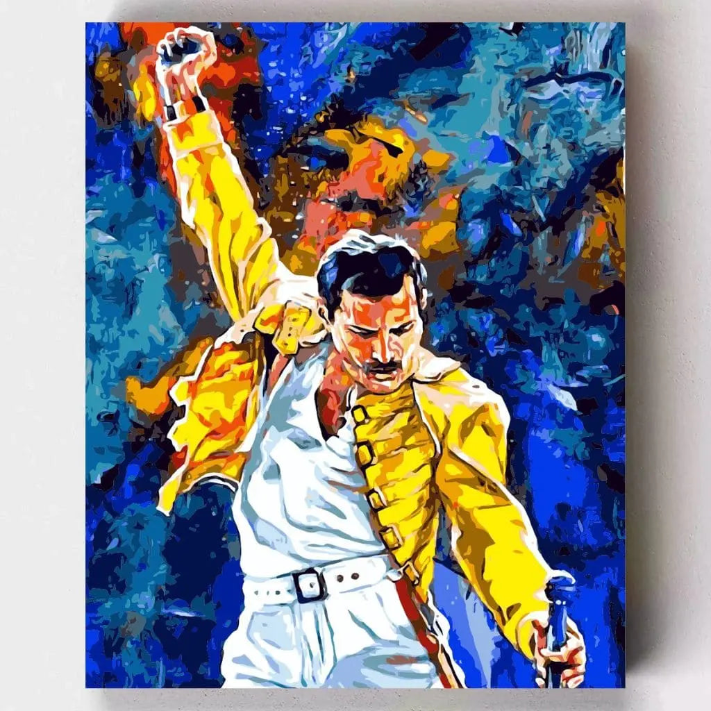 DIY Malen nach Zahlen – Freddie Mercury in ikonischer Bühnenpose auf Leinwand malen – Ausdruck, Musikgeschichte & Achtsamkeit – Artyroom.shop