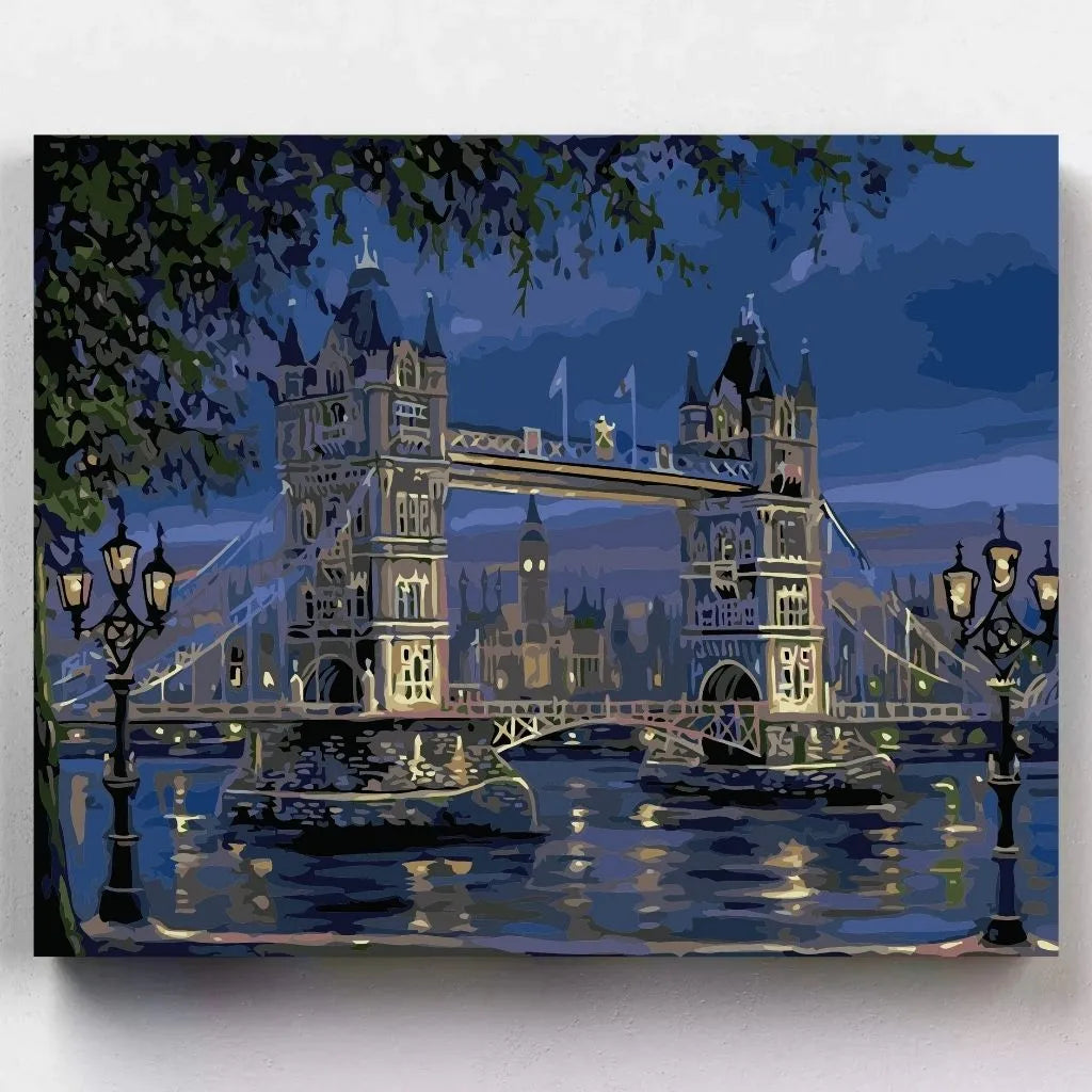DIY Malen nach Zahlen – London Tower Bridge bei Nacht auf Leinwand malen – für Großstadtfans & kreative Ruhe – exklusiv bei Artyroom.shop