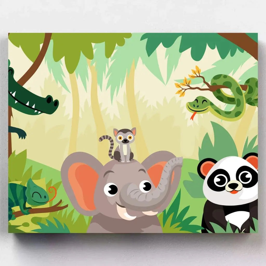 DIY Malen nach Zahlen – Fröhliche Dschungeltiere wie Panda, Elefant & Co auf Leinwand malen – für Kinder & Tierfreunde – nur bei Artyroom.shop