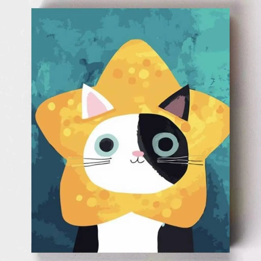 DIY Malen nach Zahlen – Süßes Kätzchen mit Stern auf Leinwand malen – für Kinder & Katzenfans – nur bei Artyroom.shop