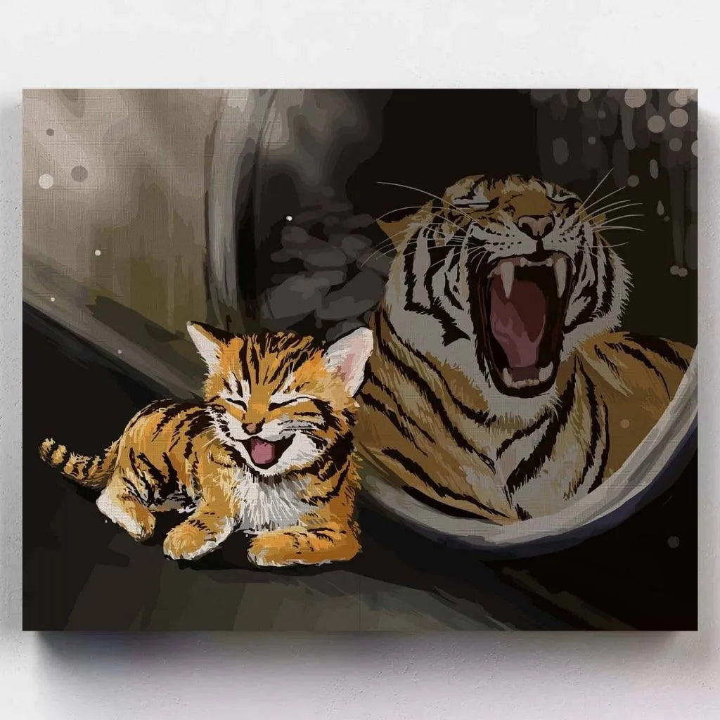 DIY Malen nach Zahlen – Süßes Kätzchen mit Tiger-Spiegelung auf Leinwand malen – Symbol für Mut, Stärke & Achtsamkeit – nur bei Artyroom.shop