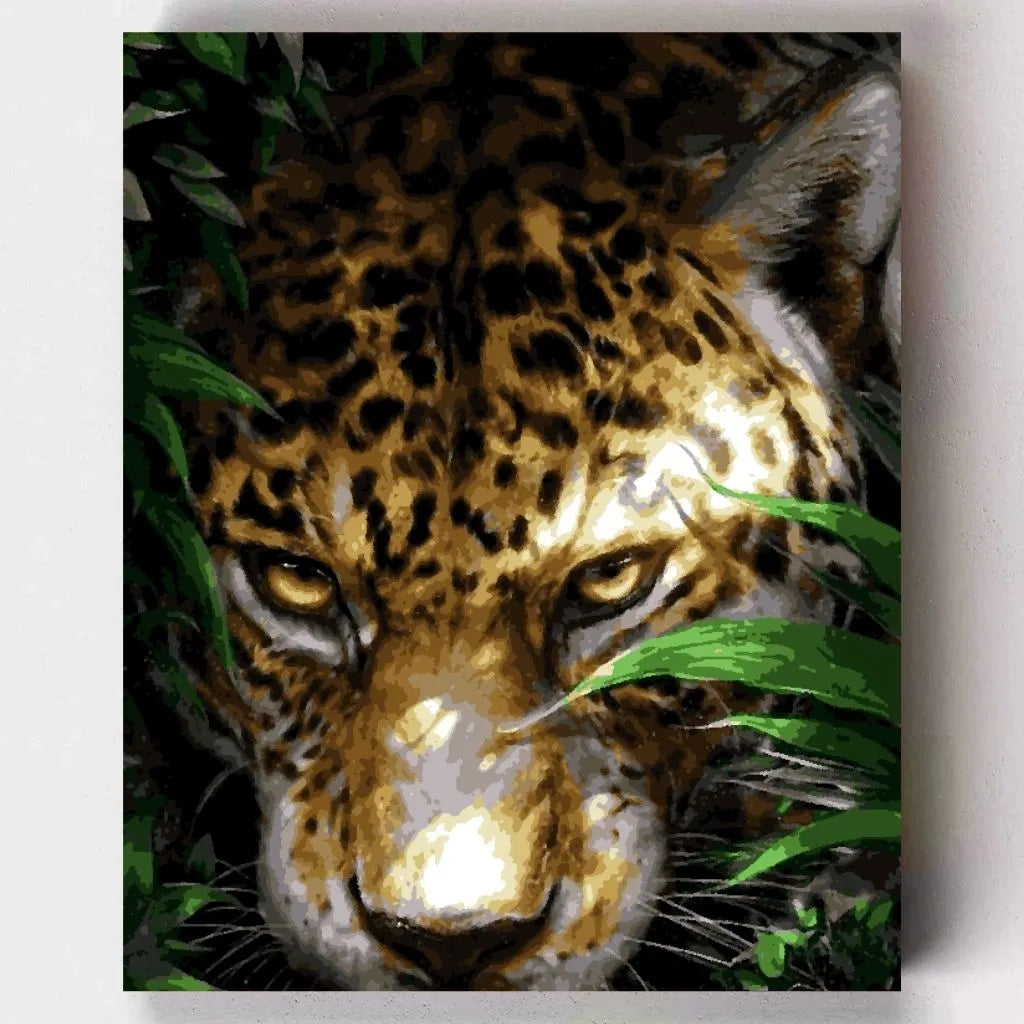 DIY Malen nach Zahlen – Majestätischer Leopard im Dschungel auf Leinwand malen – kraftvolle Natur & Fokus – Artyroom.shop
