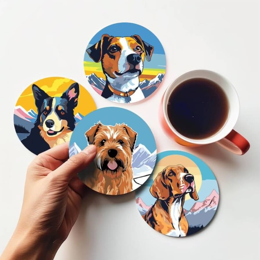 DIY Malen nach Zahlen – Süsse Hunde-Portraits auf Untersetzer malen mit Acrylfarben, Anleitung & Pinsel – kreative Tischdeko für Hundefans – nur bei Artyroom.shop