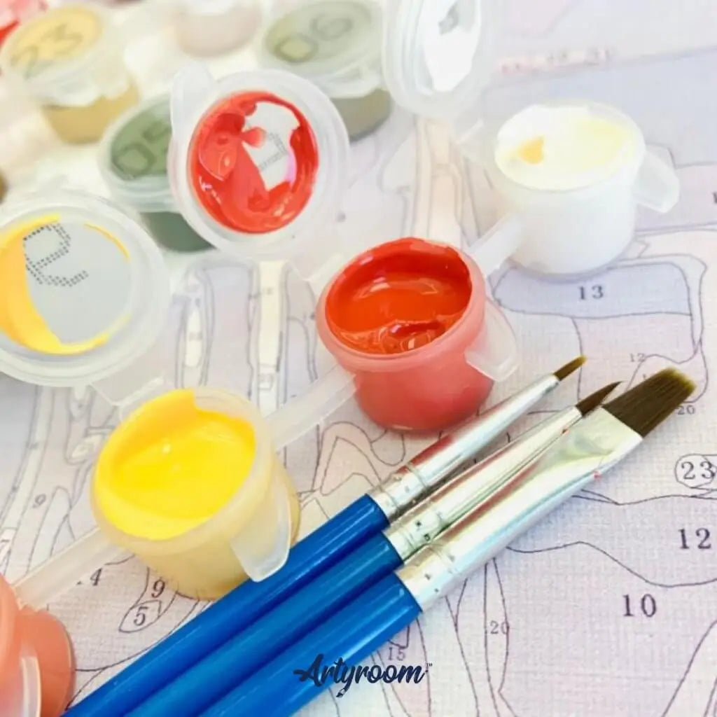 Malen nach Zahlen - Nahaufnahme Pinsel und Farben - Artyroom
