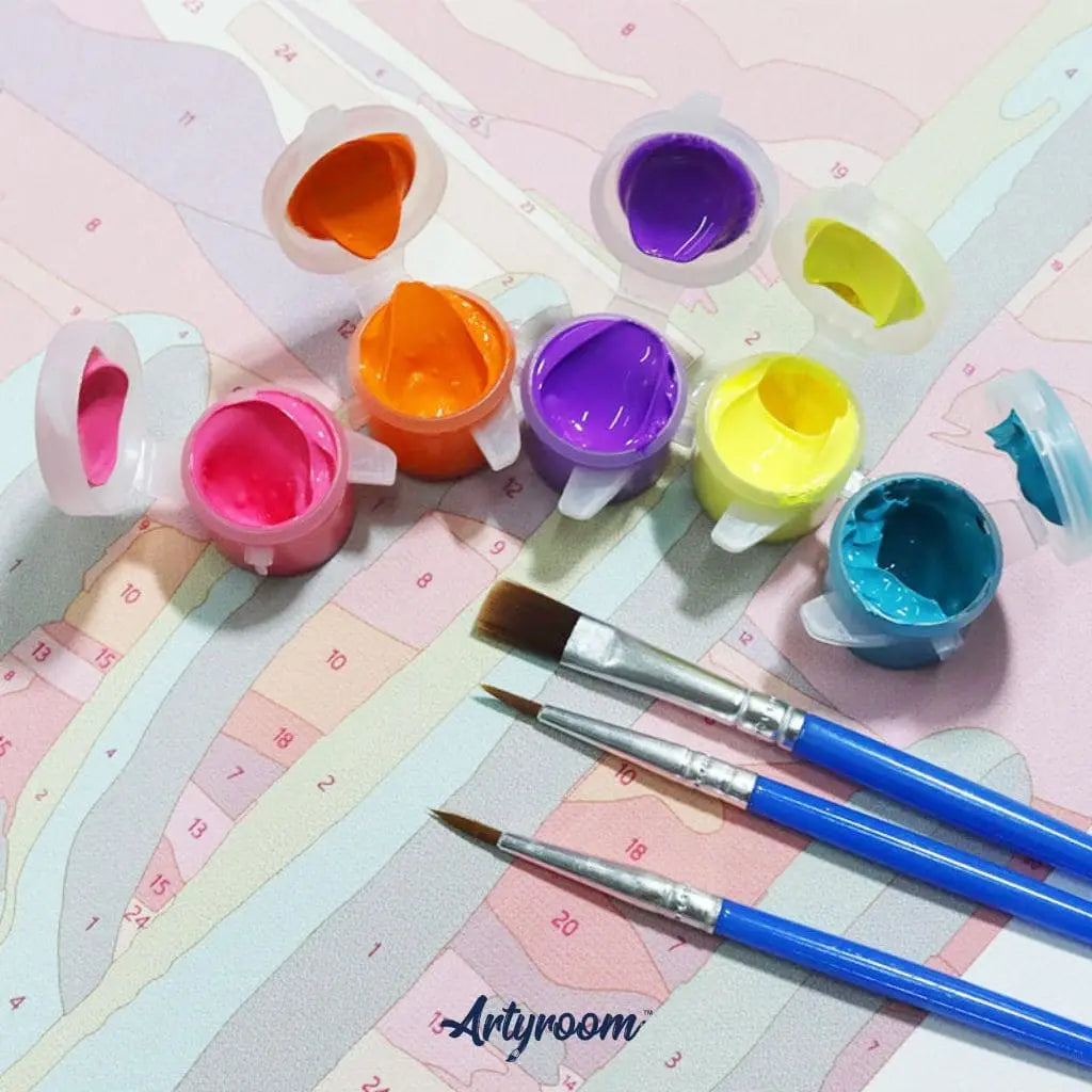 DIY Malen nach Zahlen – Leuchtende Farben & drei Pinsel auf nummerierter Leinwand – kreative Entspannung in Premium-Qualität – Artyroom.shop