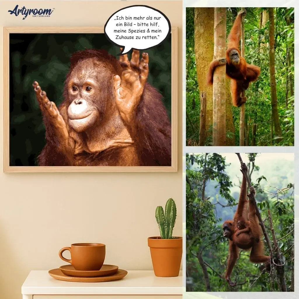 DIY Malen nach Zahlen – Sanfter Orang-Utan mit ausdrucksvollem Blick als Porträt auf Leinwand malen – unterstütze den Erhalt des Regenwalds & dieser gefährdeten Art und ihrer Spezies – nur bei Artyroom.shop
