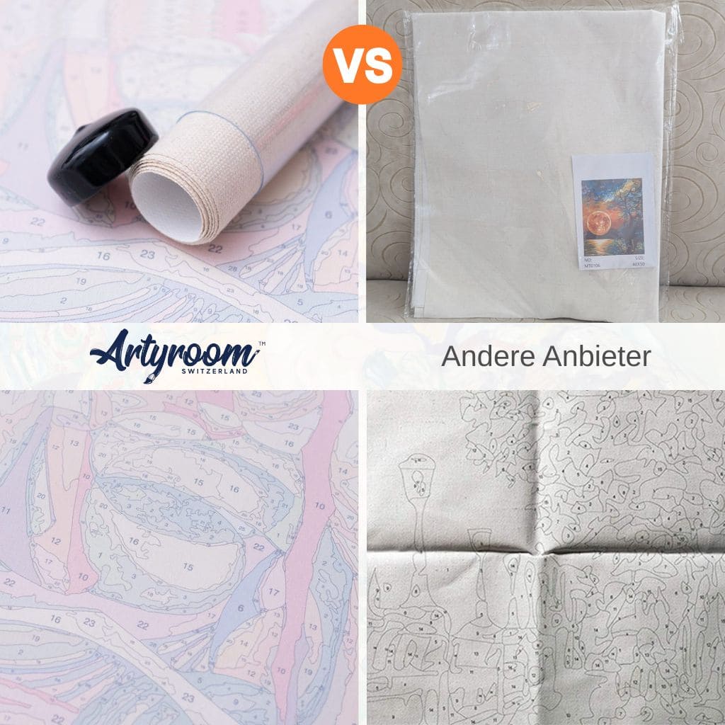 DIY Malen nach Zahlen – Qualitätsvergleich: 4-fach beschichtete Leinwand ohne Falten vs. gefaltete Billigverpackung – exklusiv bei Artyroom.shop