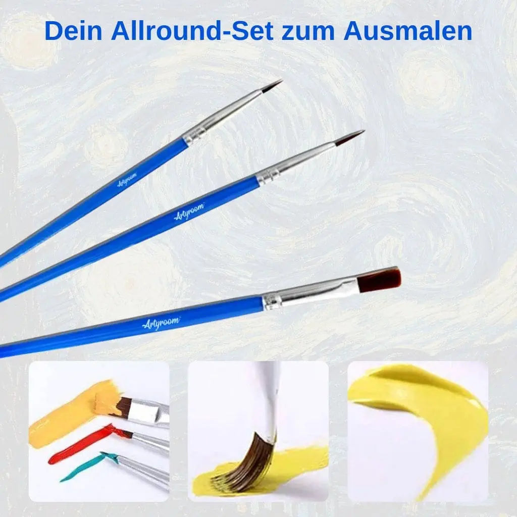 Artyroom Pinselset in drei Größen mit Beispielen zum Malen großer und kleiner Flächen