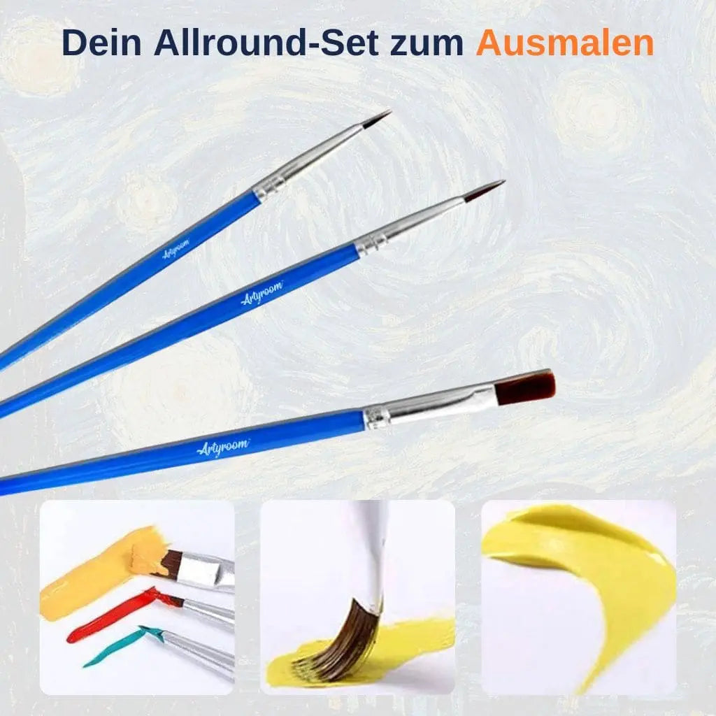 Artyroom Pinselset in drei Größen mit Beispielen zum Malen großer und kleiner Flächen