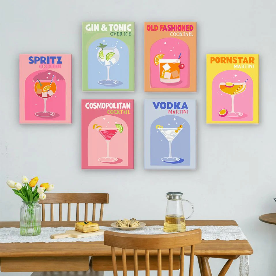 DIY Malen nach Zahlen – Cocktail-Kollektion als kreative Wanddeko mit 6 Motiven wie Gin Tonic & Cosmopolitan – stilvolle Interior-Inspiration mit Leinwänden – nur bei Artyroom.shop