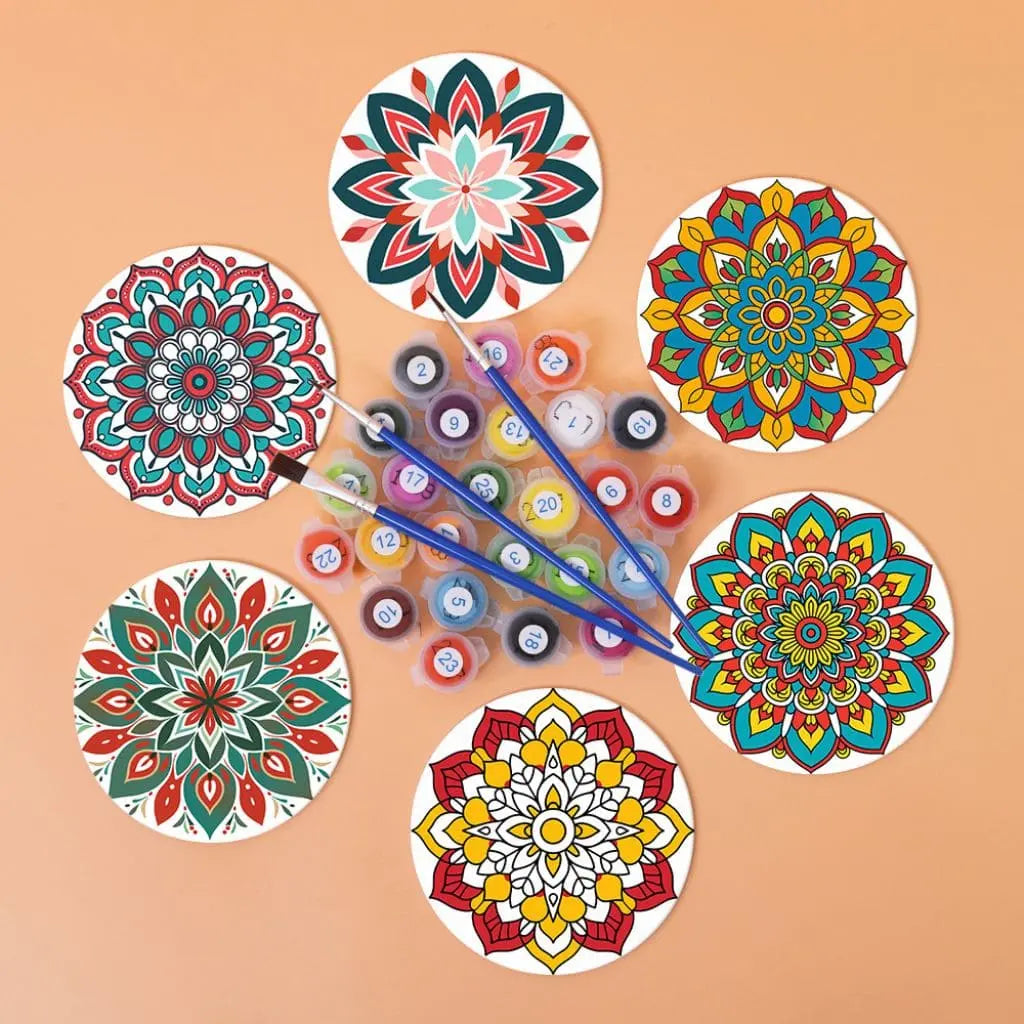 DIY Malen nach Zahlen – Farbintensive Mandala-Untersetzer mit Acrylfarben gestalten – für kreative Achtsamkeit & Tischdeko – nur bei Artyroom.shop
