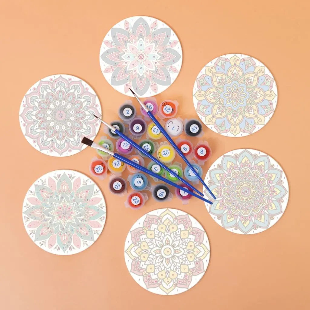DIY Malen nach Zahlen – Farbintensive Mandala-Untersetzer mit Acrylfarben gestalten – für kreative Achtsamkeit & Tischdeko – nur bei Artyroom.shop