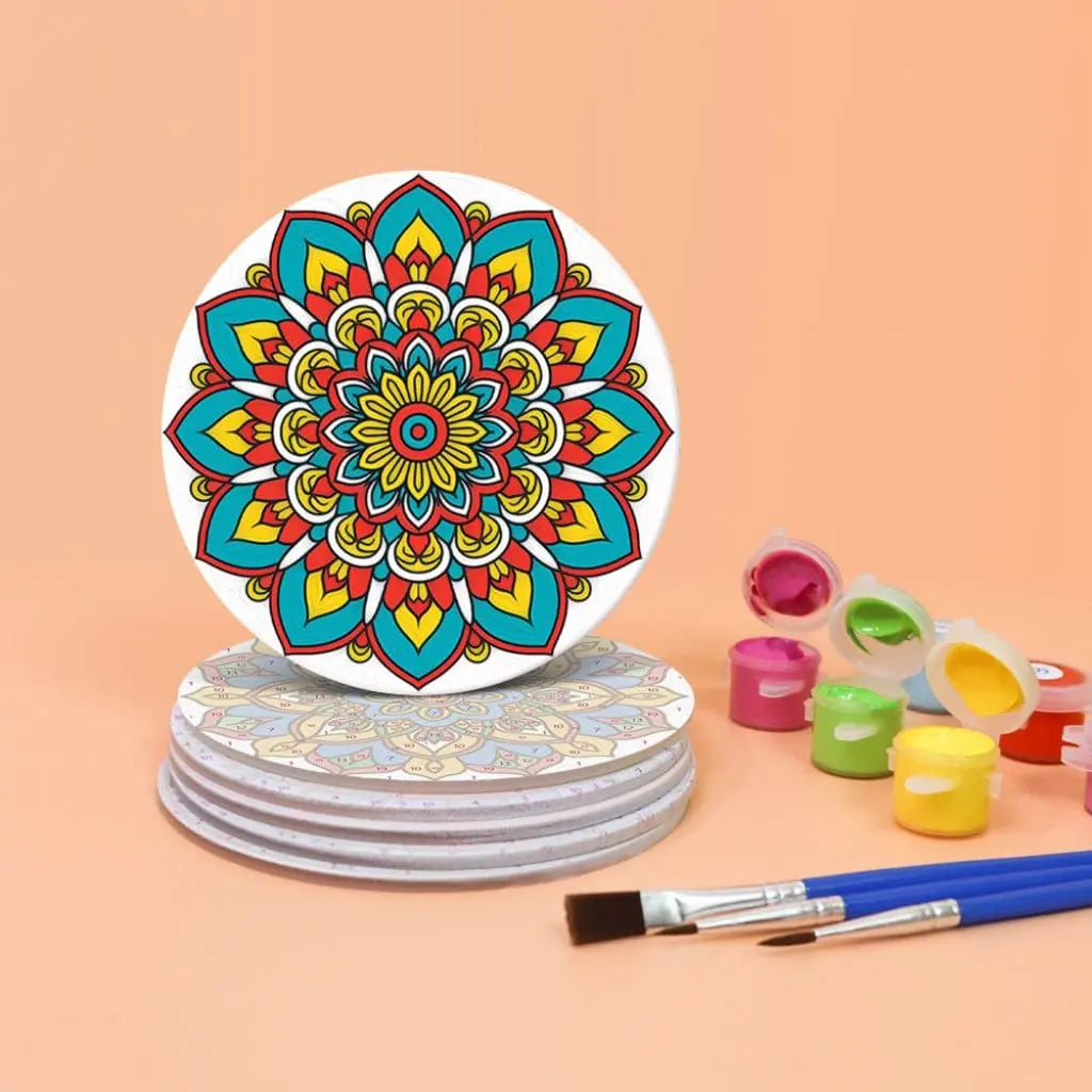 DIY Malen nach Zahlen – Farbintensive Mandala-Untersetzer mit Acrylfarben gestalten – für kreative Achtsamkeit & Tischdeko – nur bei Artyroom.shop