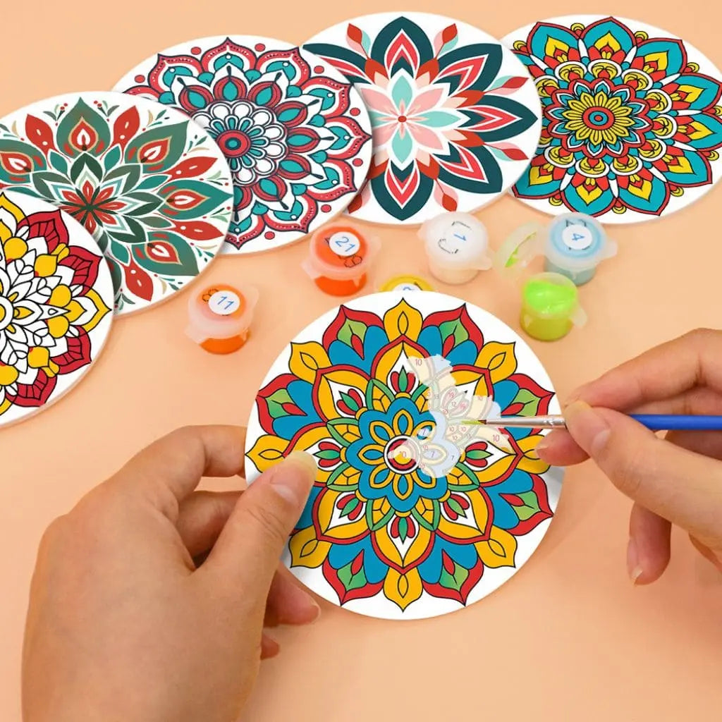 DIY Malen nach Zahlen – Farbintensive Mandala-Untersetzer mit Acrylfarben gestalten – für kreative Achtsamkeit & Tischdeko – nur bei Artyroom.shop
