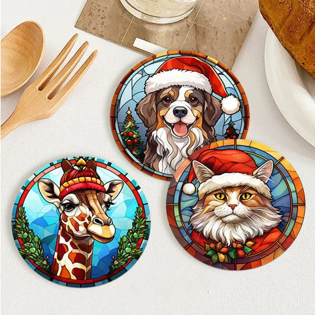 DIY Malen nach Zahlen – Weihnachts-Untersetzer mit Hase, Hund, Katze, Giraffe & Ente im Weihnachtsmannkonstüm gestalten – festliche Tiermotive als Deko & Geschenkidee für Tierfreunde und Winterfans – nur bei Artyroom.shop