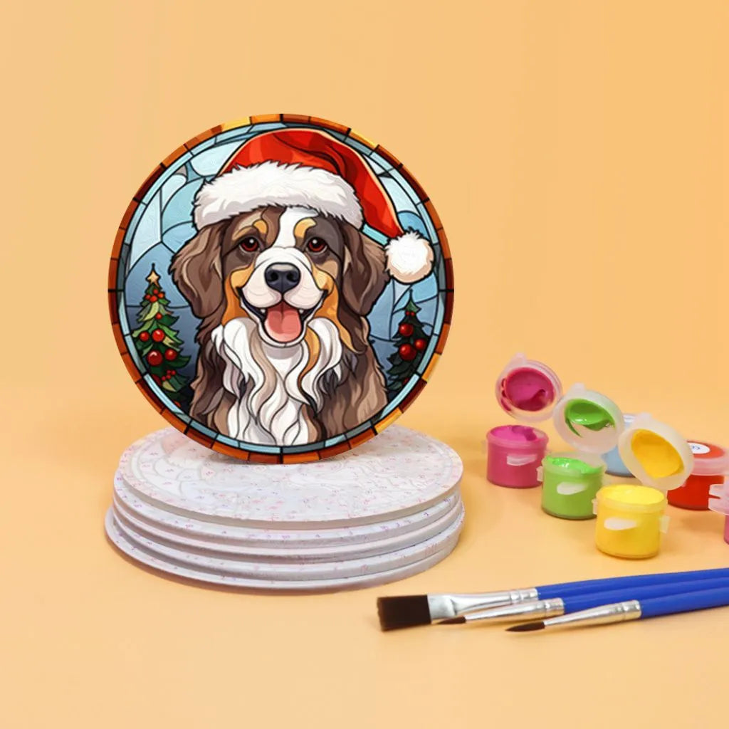 DIY Malen nach Zahlen – Weihnachts-Untersetzer mit Hase, Hund, Katze, Giraffe & Ente im Weihnachtsmannkonstüm gestalten – festliche Tiermotive als Deko & Geschenkidee für Tierfreunde und Winterfans – nur bei Artyroom.shop