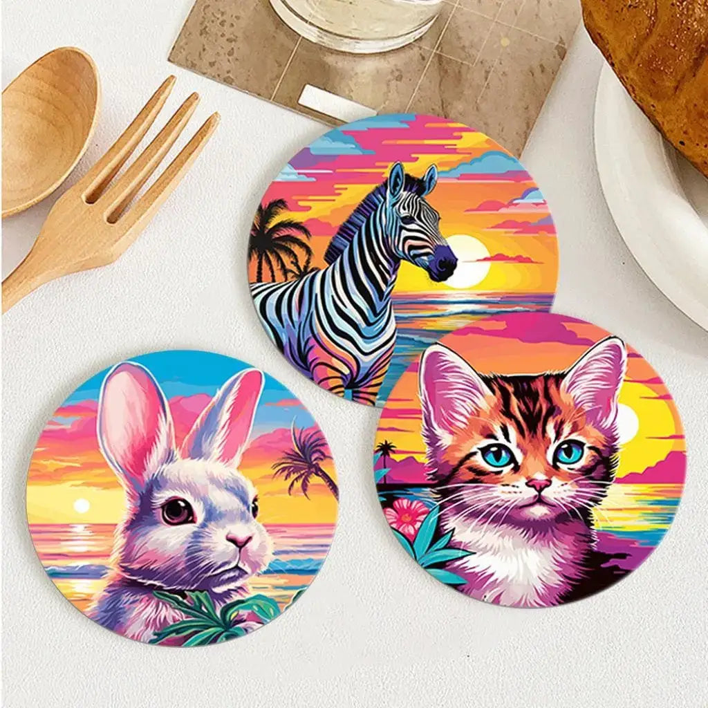 DIY Malen nach Zahlen – Tierische Acryl-Untersetzer bemalen mit Zembra, Katze, Adler, Hase & Co. – bunte Tischdeko zum Selbergestalten – nur bei Artyroom.shop