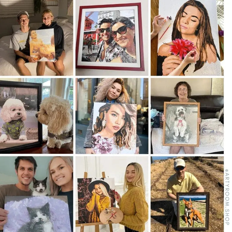 DIY Malen nach Zahlen – Kundenbilder mit farbenfrohen Kunstwerken von Artyroom: Porträts, Landschaften & Tiere auf Leinwand malen – echte Ergebnisse & kreative Inspiration – nur bei Artyroom.shop