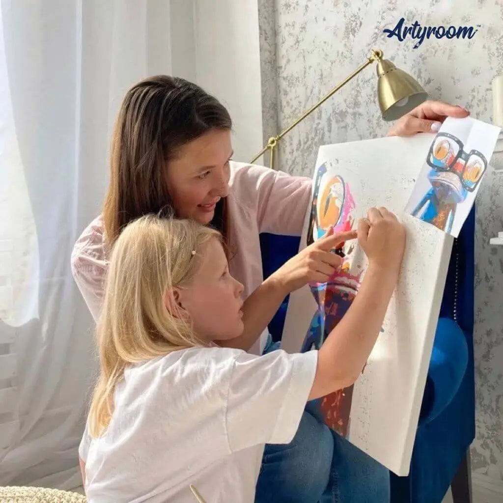 DIY Malen nach Zahlen – Mutter und Tochter malen gemeinsam ein farbenfrohes Tiermotiv auf Leinwand – kreative Familienzeit & emotionale Bindung – nur bei Artyroom.shop