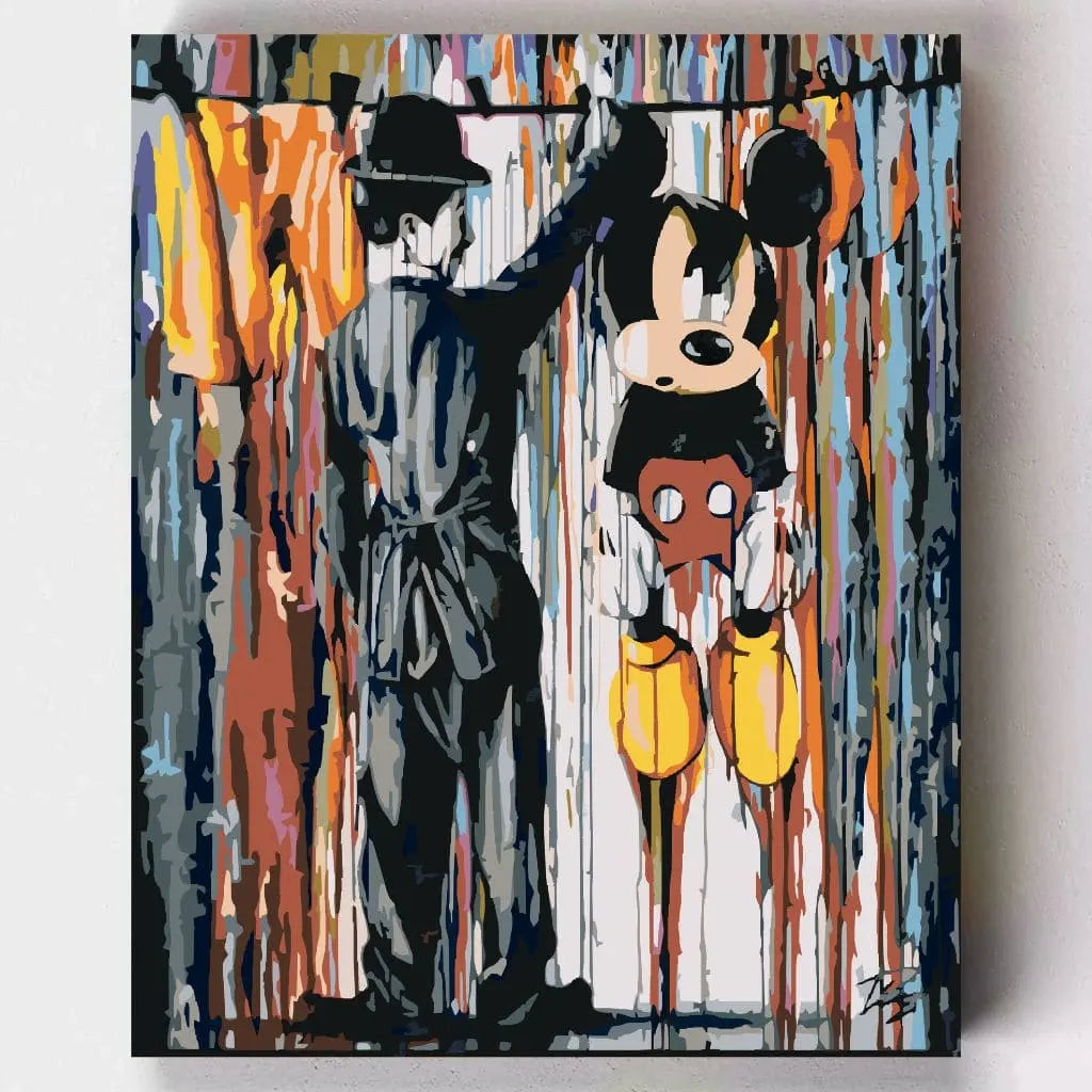 DIY Malen nach Zahlen – Urbanes Graffiti-Motiv mit Charlie Chaplin und Mickey Maus auf Leinwand malen – Kunst mit Humor und Tiefgang – nur bei Artyroom.shop