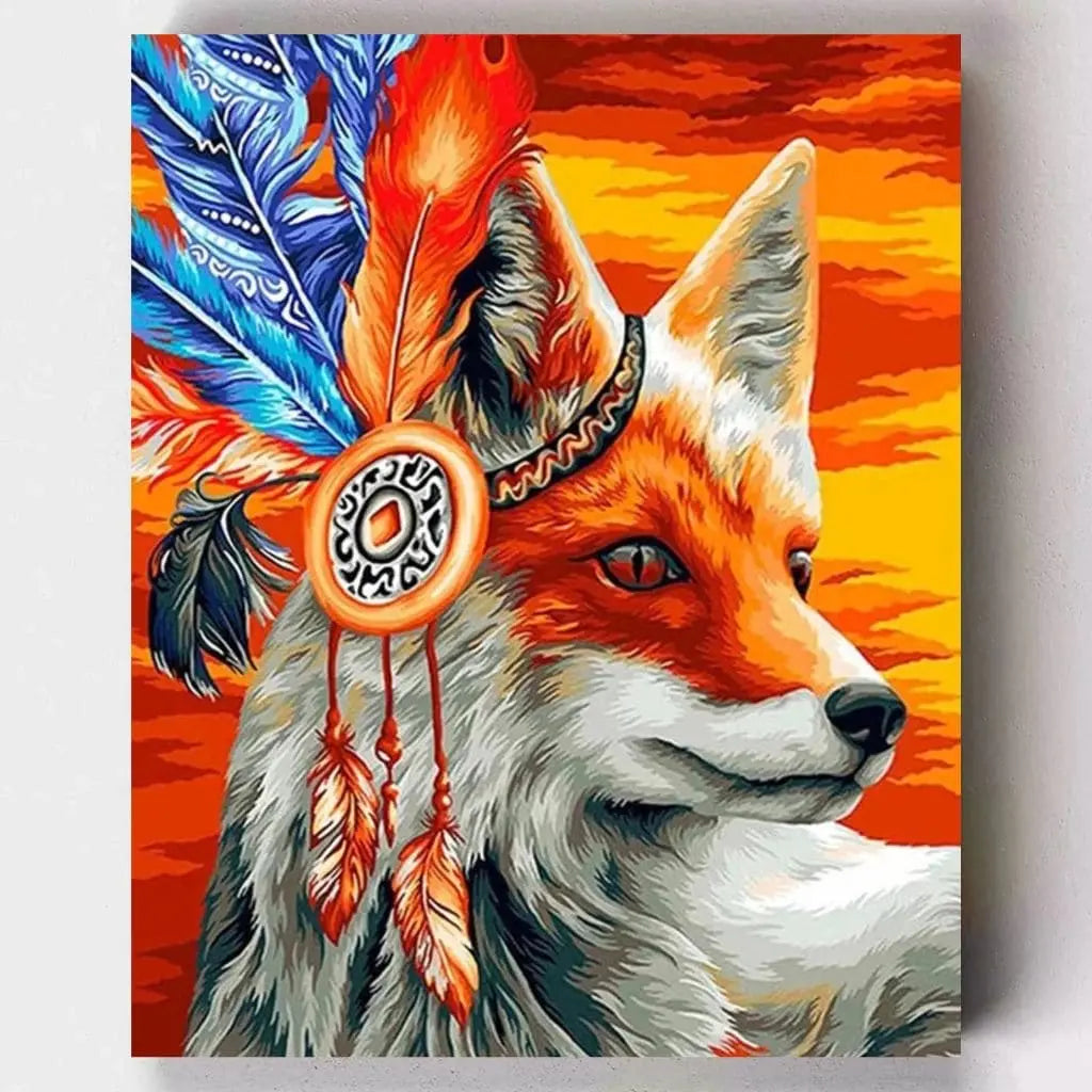 DIY Malen nach Zahlen - Indianer Fuchs im Sonnenuntergang - Artyroom