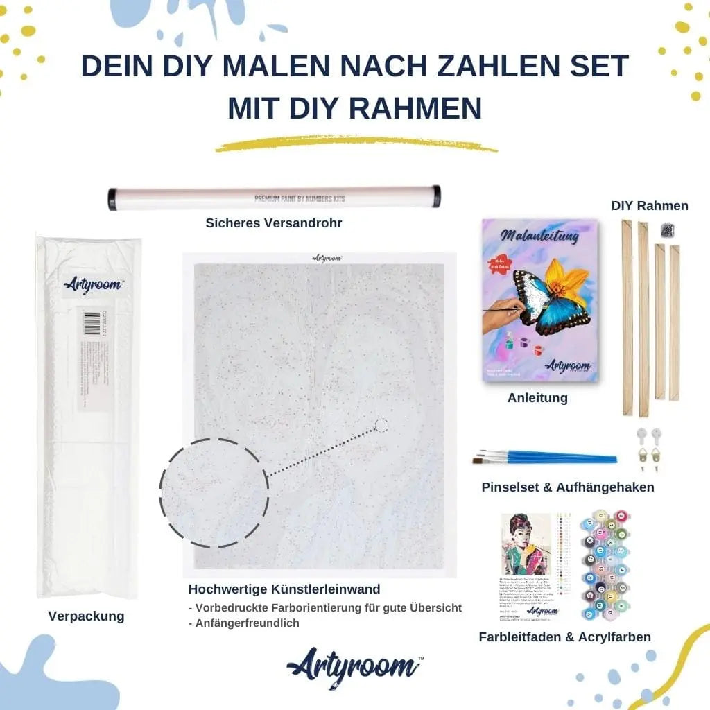 Produktverpackung DIY Malen nach Zahlen Set mit DIY Rahmen - Artyroom Switzerland