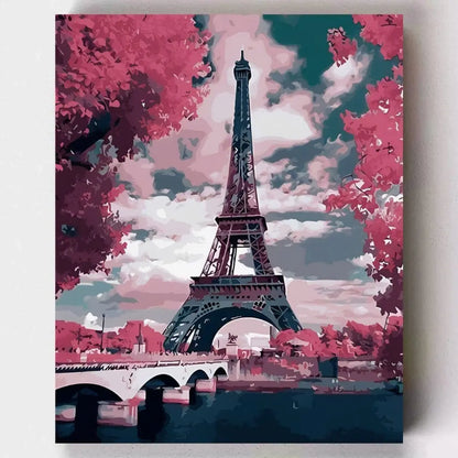 Malen nach Zahlen - Eiffelturm mit rosafarbenen Bäumen - Artyroom
