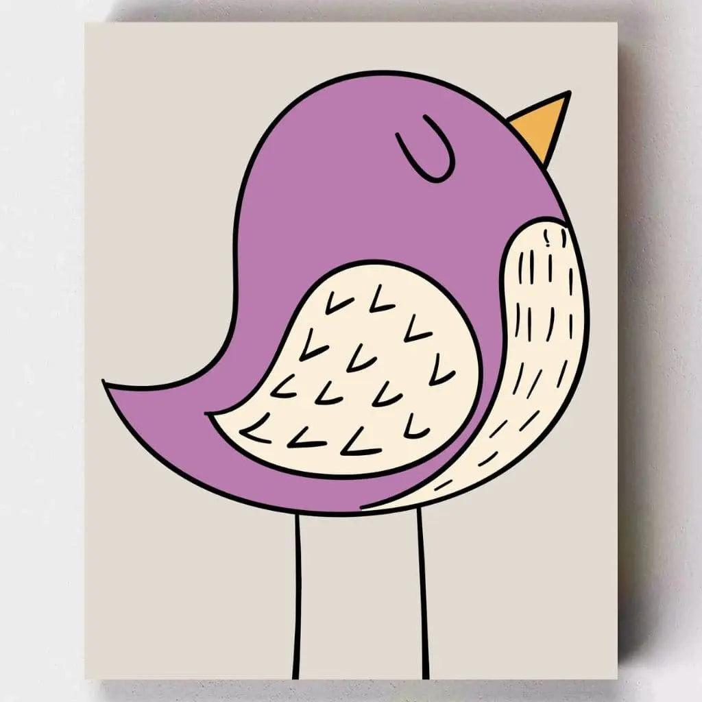 DIY Malen nach Zahlen – Lilafarbener Spatz mit süßem Schnabel auf Leinwand malen – für kreative Kinder & Tierfreunde – nur bei Artyroom.shop