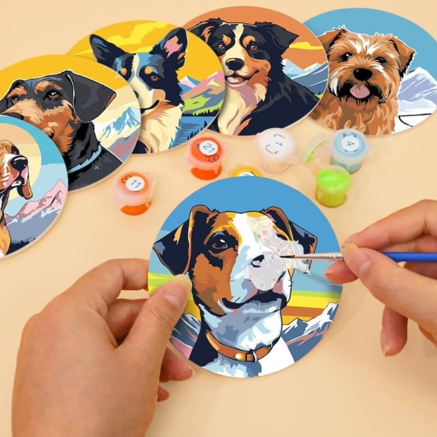 DIY Malen nach Zahlen Untersetzer - Süsse Hunde Portraits - Artyroom