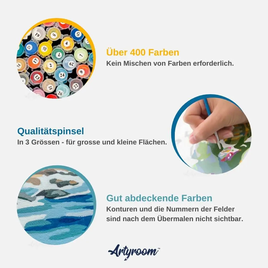 Artyroom DIY Malen nach Zahlen Set mit über 400 Farben, hochwertigen Pinseln und gut abdeckenden Farben
