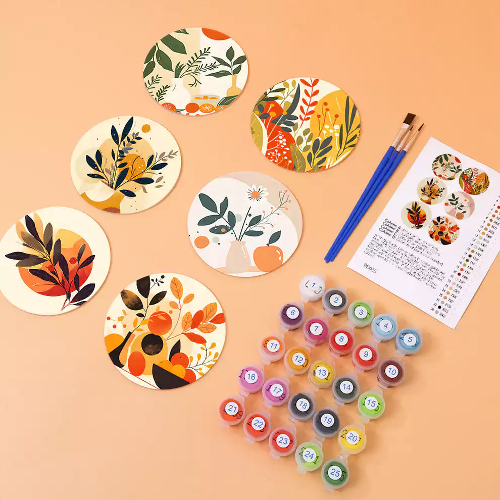 DIY Malen nach Zahlen – Herbstliche Untersetzer mit Blättern & Naturmotiven gestalten – inkl. Acrylfarben, Anleitung & Pinsel – kreative Tischdeko selber machen – nur bei Artyroom.shop