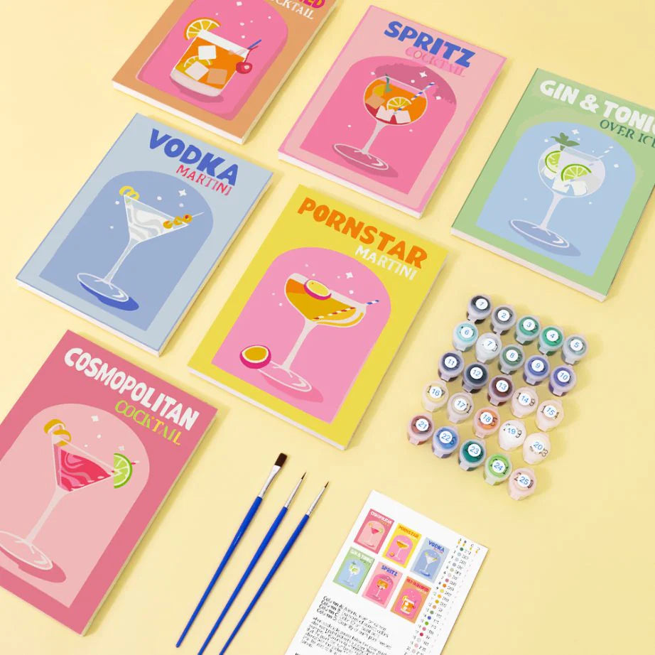 DIY Malen nach Zahlen – Mini Cocktail-Kollektion mit 6 farbenfrohen Motiven inkl. Farben, Pinseln & Vorlage – kreatives Komplettset zum Ausmalen – nur bei Artyroom.shop