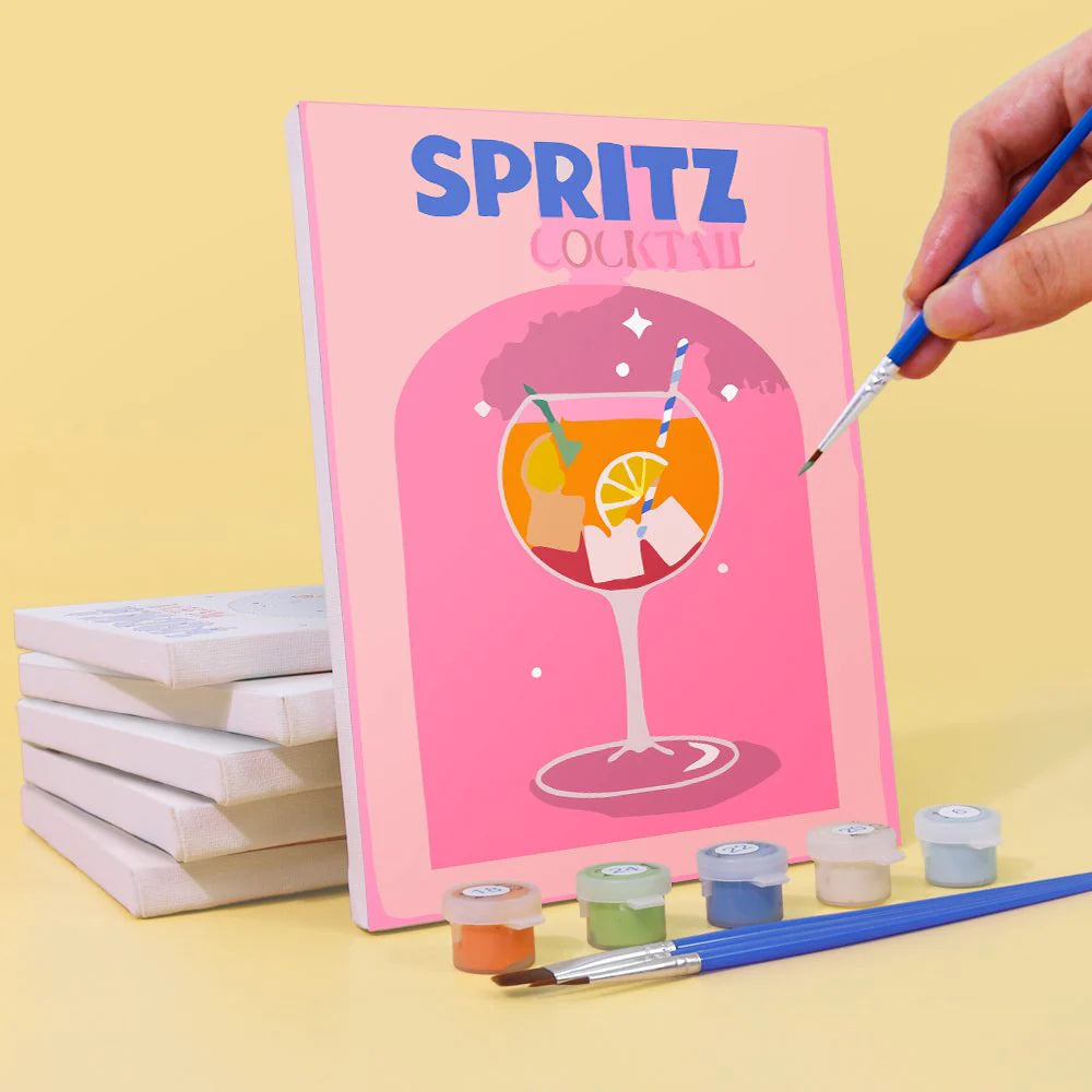 DIY Malen nach Zahlen – Spritz Cocktail als farbenfrohes Motiv auf Mini-Leinwand malen – kreativer Spaß für Sommerabende & Deko-Fans – nur bei Artyroom.shop