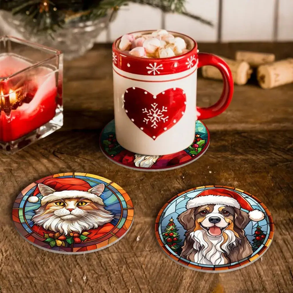 DIY Malen nach Zahlen – Weihnachts-Untersetzer mit Hase, Hund, Katze, Giraffe & Ente im Weihnachtsmannkonstüm gestalten – festliche Tiermotive als Deko & Geschenkidee für Tierfreunde und Winterfans – nur bei Artyroom.shop