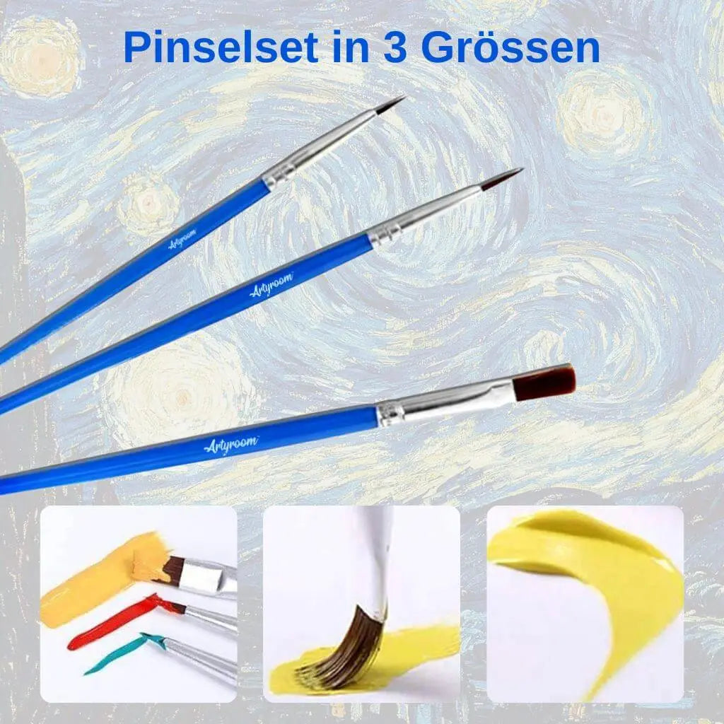 DIY Malen nach Zahlen Set - im Lieferumfang - 3 Pinsel in verschiedenen Grössen - Artyroom