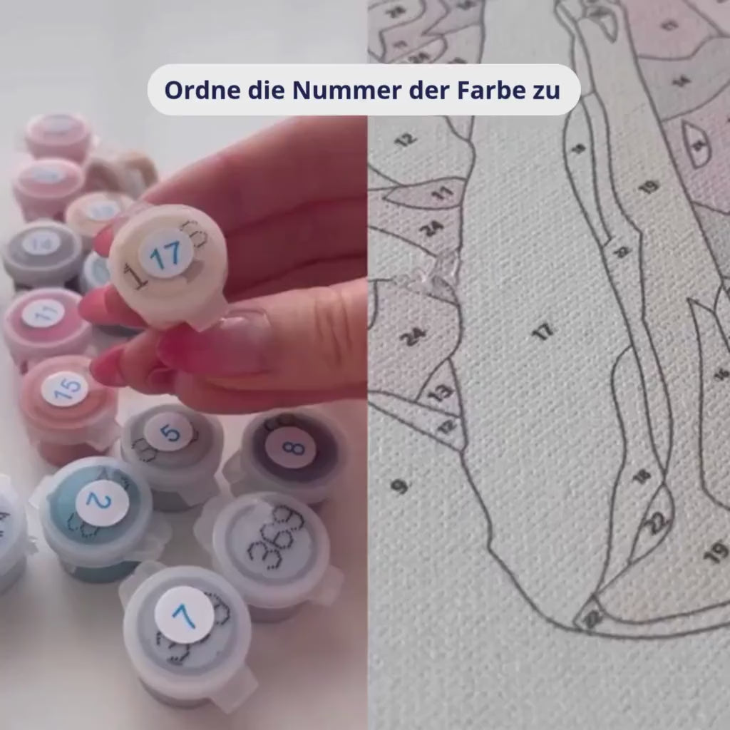 DIY Malen nach Zahlen – Kundin zeigt, wie einfach es funktioniert: Farben den Zahlen zuordnen, ausmalen & entspannen – dein Kunstwerk entsteht Schritt für Schritt – Artyroom.shop